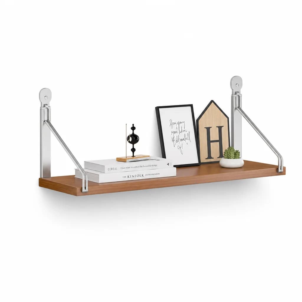 No-Drill Wooden Wall Shelf styled in a modern apartment