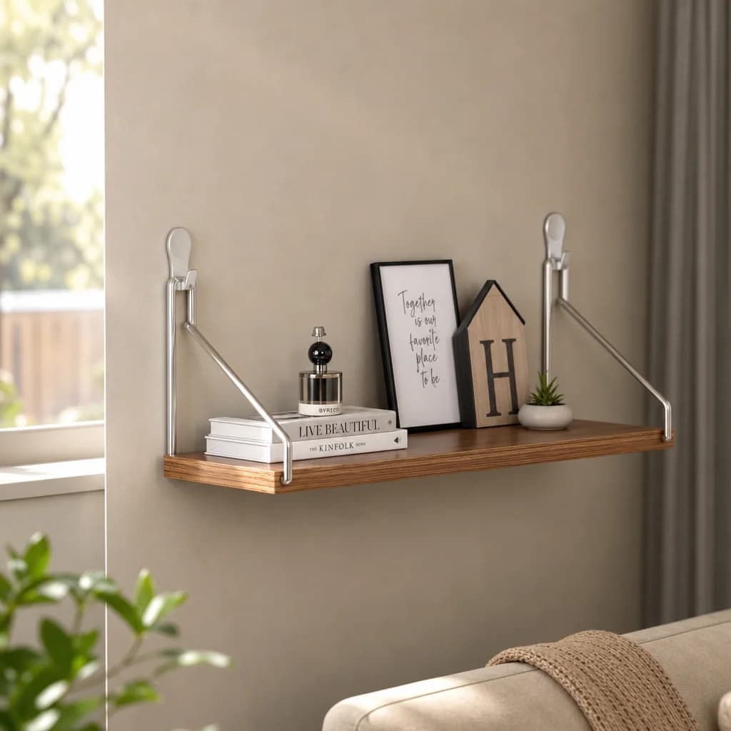 No-Drill Wooden Wall Shelf