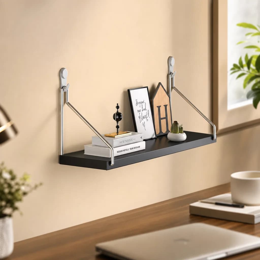 No-Punch Wooden Wall Mounted Shelf