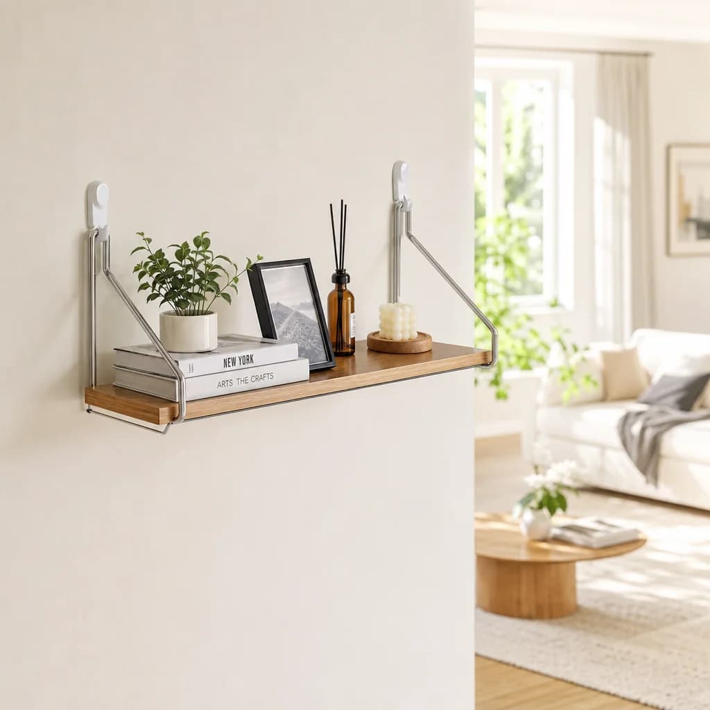 Styled apartment with floating wall shelf